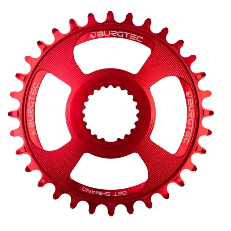 Plată securizată Placă ovală BURGTEC Shimano Direct Mount Thick Thin Chainring - 34T - Race Red